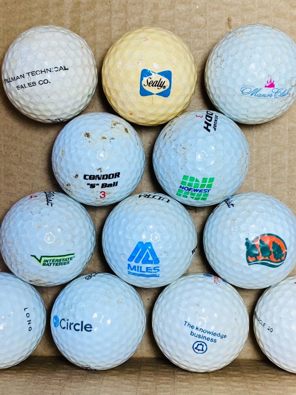 12 VNTG Logo Golf Balls InterstateBatteries/Sealy/Norwest/Miles/Warbird/Condor,+